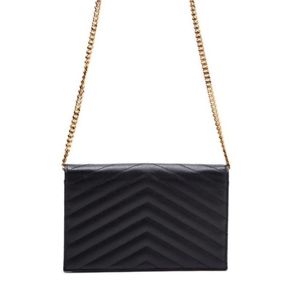 Saint Laurent Leather V-stitch Black Wallet Chain - Picture 1 of 7